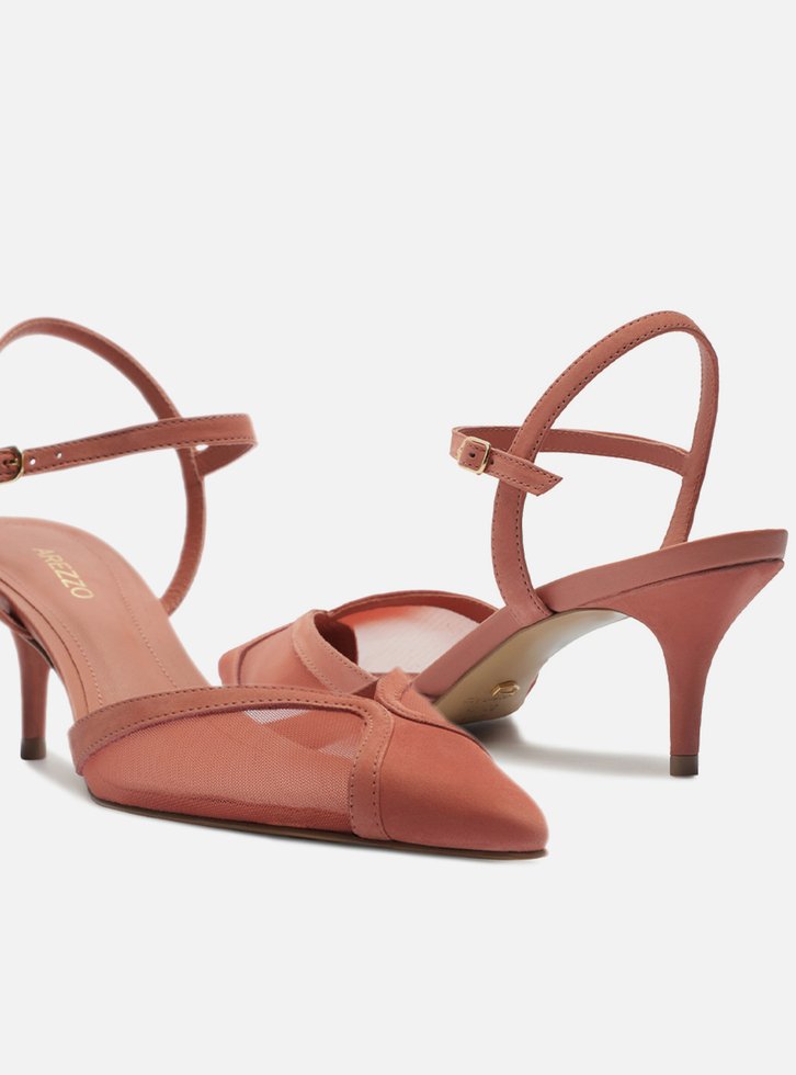 Scarpin Rosa Tela Salto Baixo