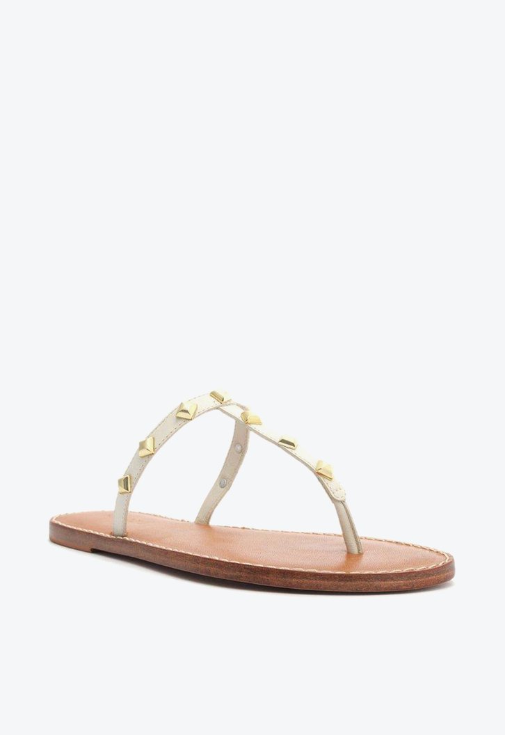 Sandália Rasteira Branca Arezzo Couro Slim Studs Ella