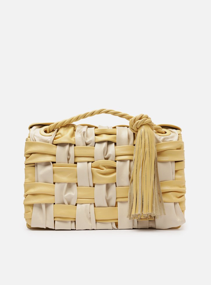 Bolsa Tiracolo Amarela Arezzo Couro Grande Tressê Bicolor