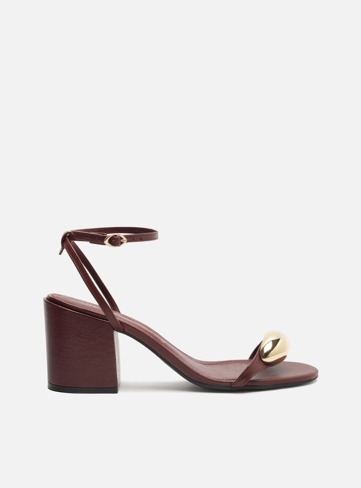 Sandália Vermelha Couro Salto Bloco Metal Bold