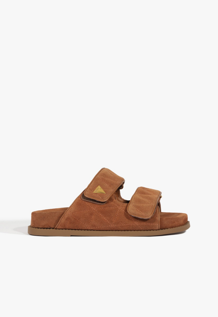 Sandália Papete Tiras Couro Nobuck Marrom