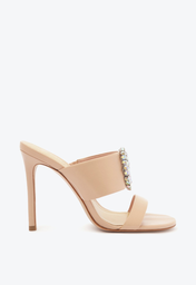 Sandália Mule Rosa Claro Schutz Salto Alto Fino Couro