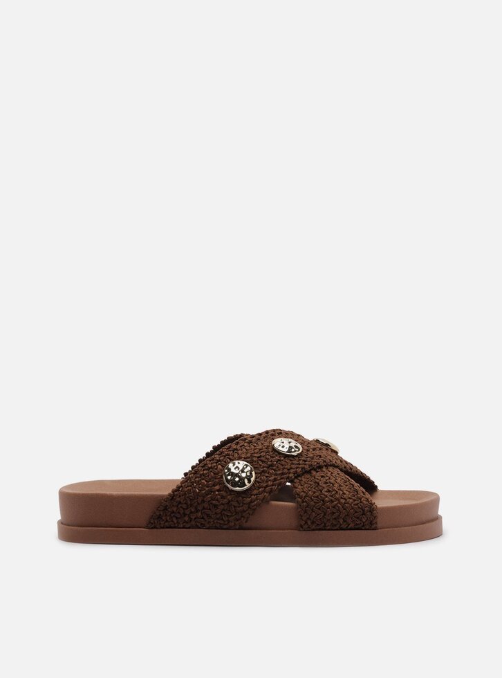 Chinelo de Dedo Marrom Tressê Metais Brizza