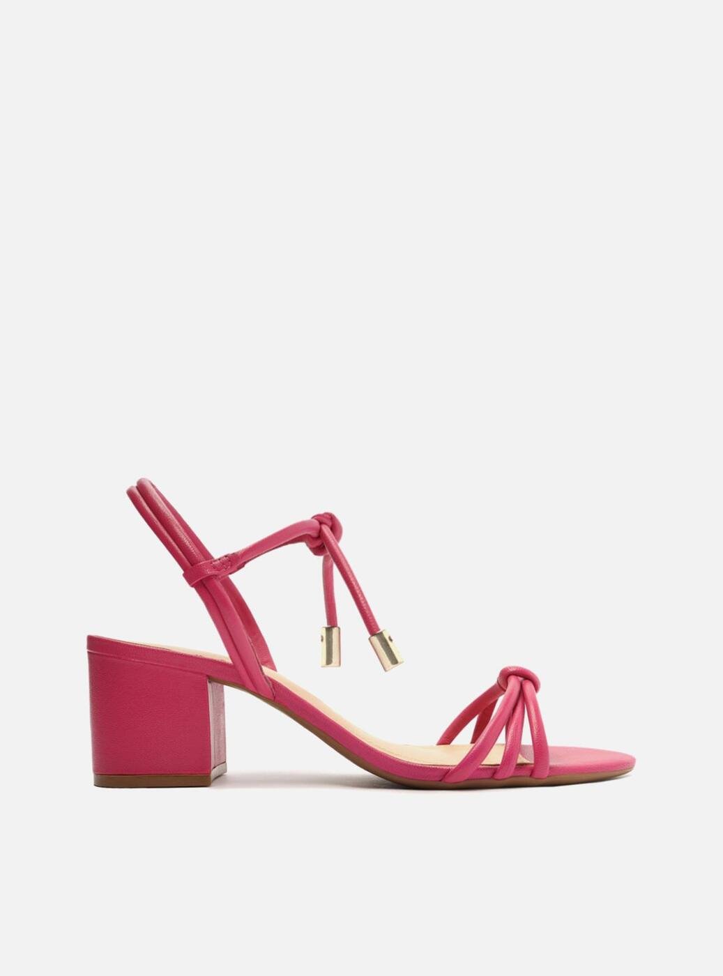 Sandália rosa pink Arezzo couro salto médio bloco | zz mall