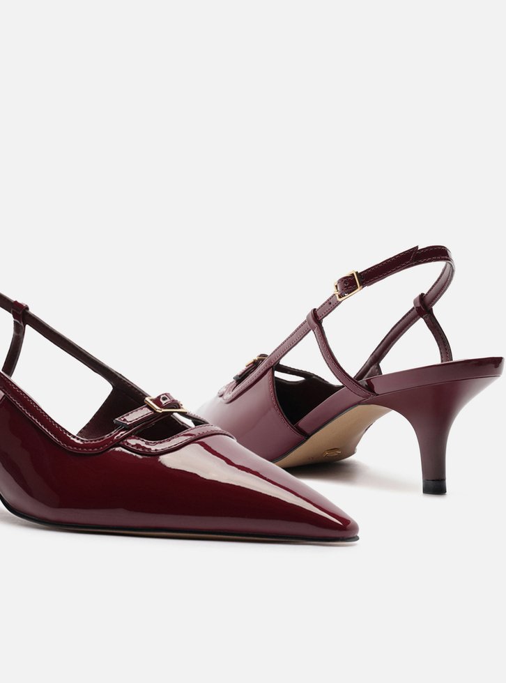 Scarpin Vermelho Salto Fino Slingback Fivela