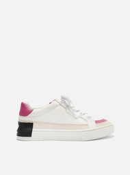 Tênis Branco Arezzo Multimaterial Bico Redondo Pink
