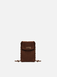 Mini Bag Marrom Crochê Porta-Celular