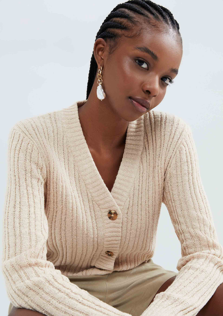 Cardigan Nude Hering Decote V Em Tricô | ZZ MALL