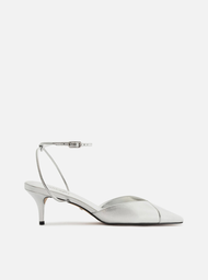 Scarpin Prata Arezzo Couro Salto Kitten Aberto