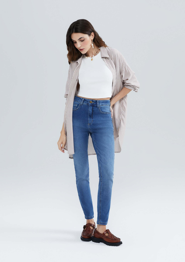 Calça Jeans Azul Médio Hering Básica  Cintura Média Skinny