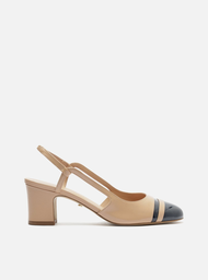 Scarpin Bege Marinho Arezzo Couro Bloco Cap Toe