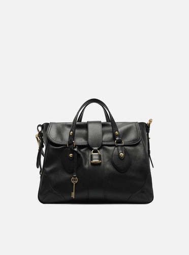 Bolsa Tote Preta Couro Média Cadeado