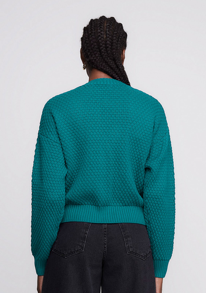 Cardigan Verde Dzarm Alongado Em Tricô e Decote V