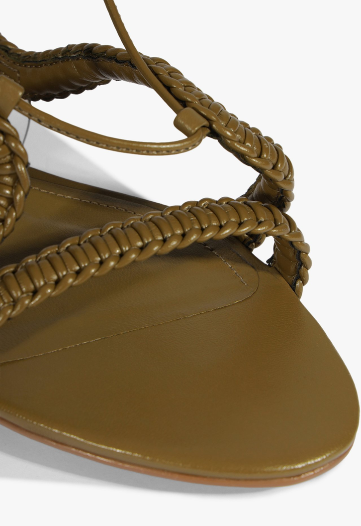 Sandália Rasteira Lace Couro Verde Militar