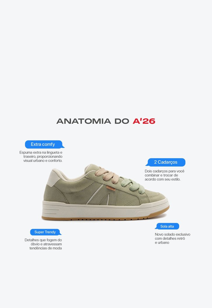 Tênis A'26 Robusto com Cadarço Duplo Verde | ZZ MALL