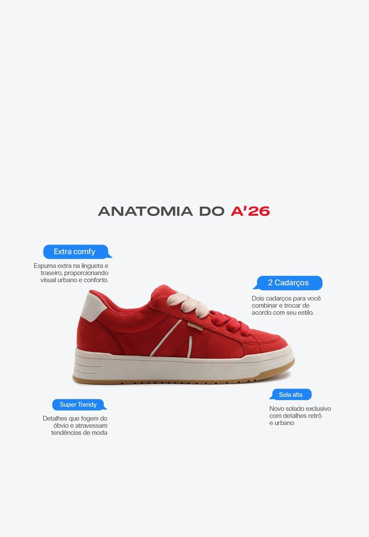 Tênis A'26 Robusto com Cadarço Duplo Vermelho | ZZ MALL