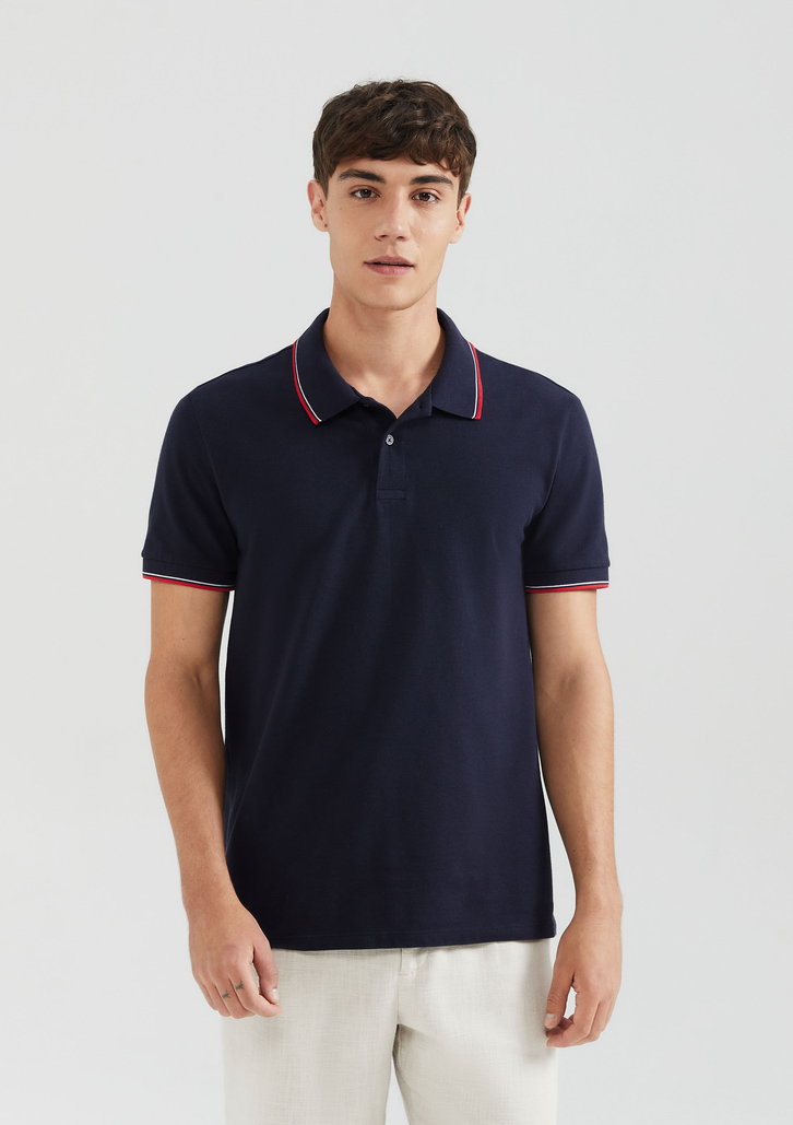 Camisa Polo Básica Azul Hering Manga Curta Em Piquet
