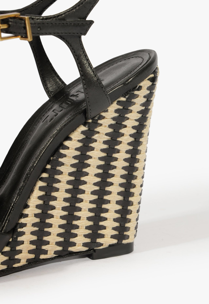 Sandália Anabela Keefa Wedge Couro Preta