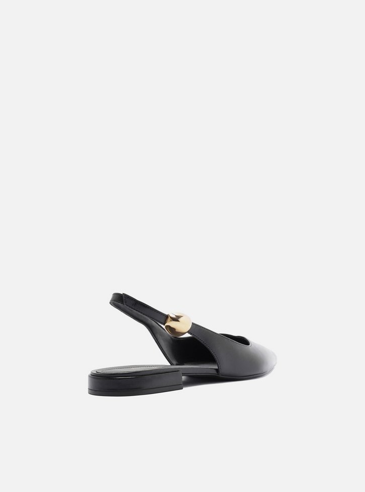 Sapatilha Preta Couro Slingback Metal Bold