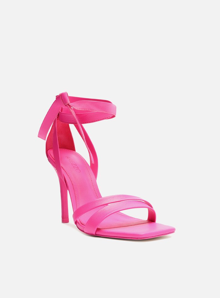 SANDÁLIA ROSA AREZZO COURO SALTO ALTO LACE UP