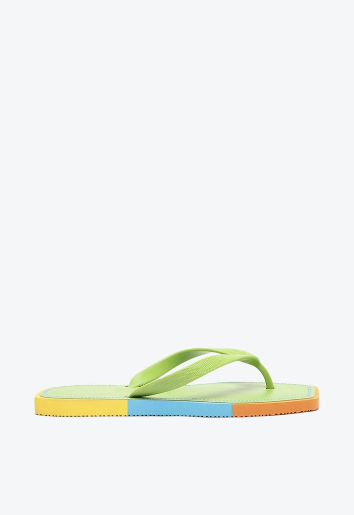 Chinelo De Dedo Verde Brizza Sola Multicolorida Bico Quadrado Square