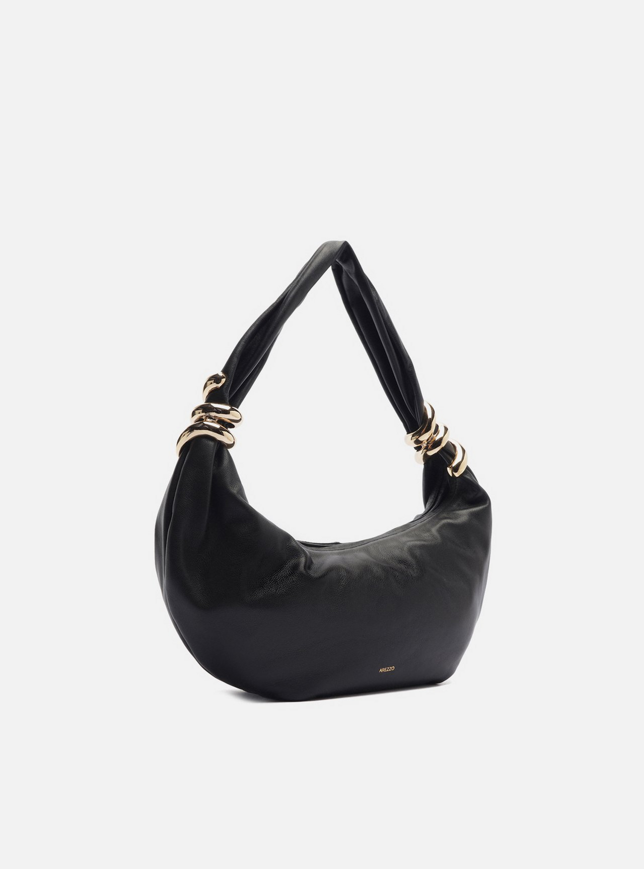 Bolsa Hobo Preta Couro Média Metais | ZZ MALL