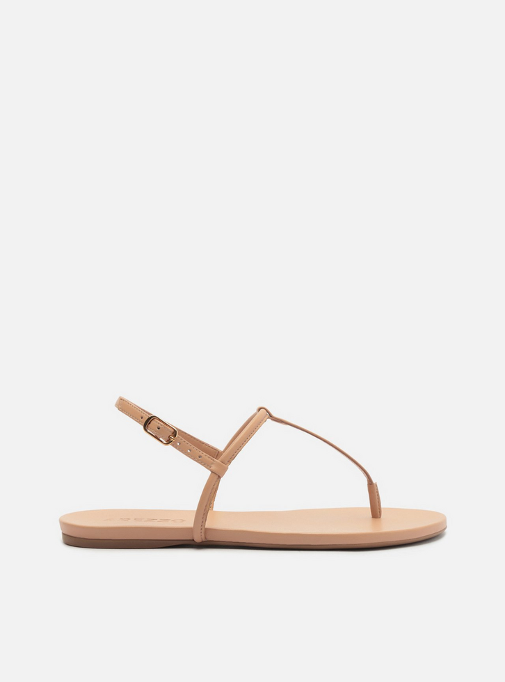 Sandália Rasteira Nude Slim Bico Redondo