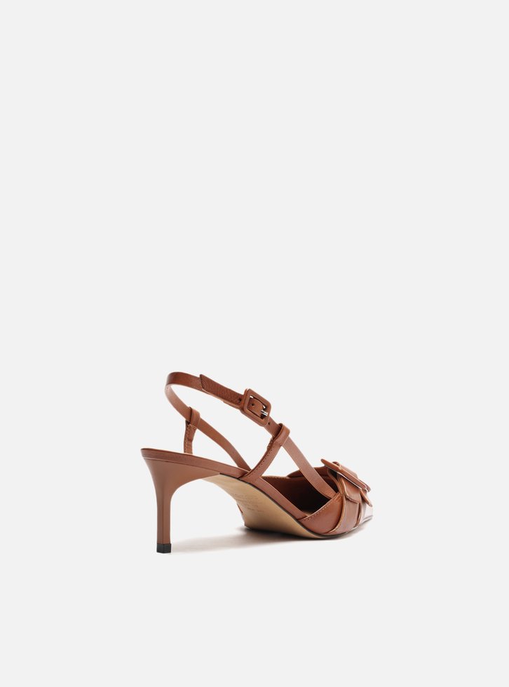 Scarpin Marrom Couro Salto Baixo Slingback