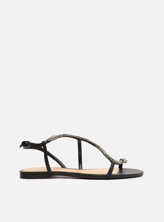SANDÁLIA RASTEIRA PRETA AREZZO SNAKE STRASS