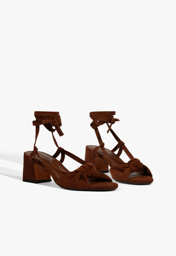 Sandália Salto Médio Boho Rust Camurça