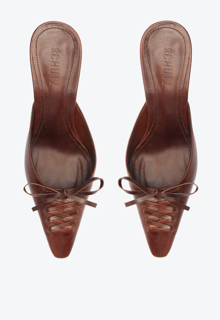 Sapato Mule Marrom Schutz Salto Cady Couro | ZZ MALL