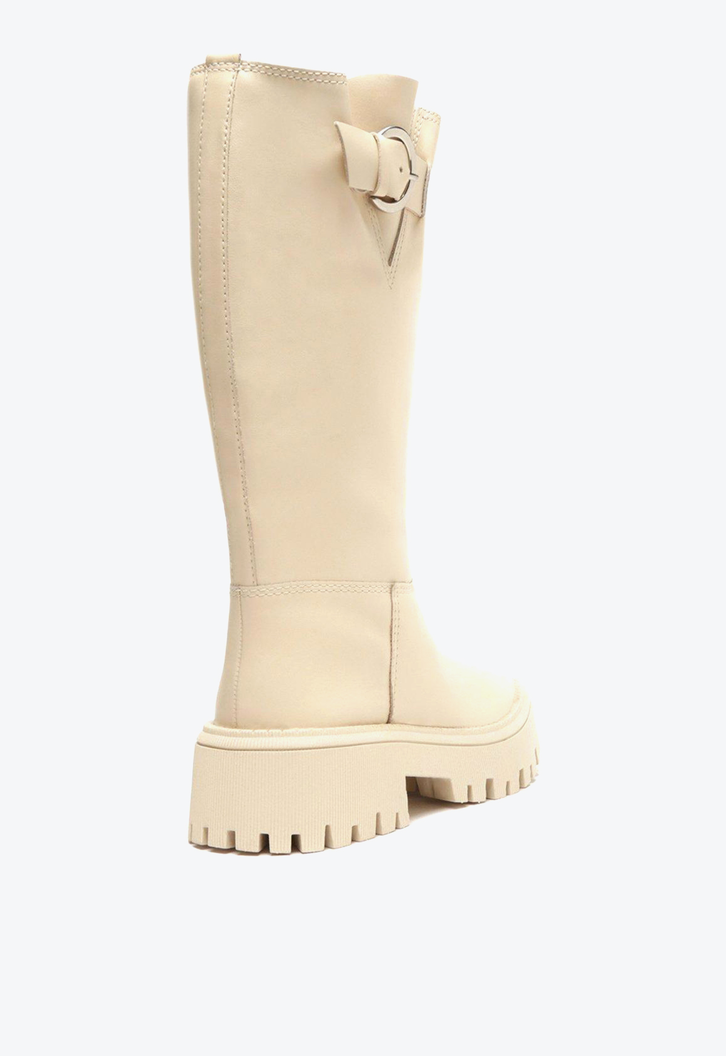 Bota Off-White Arezzo Couro Cano Longo Tratorada