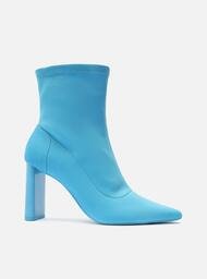 Bota Azul Arezzo Tecido Cano Curto Salto Barra