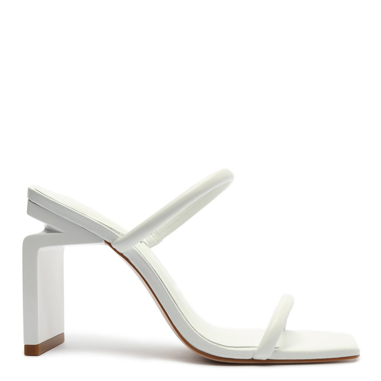 Sandália Mule Branca Schutz Salto Alto Triangle Couro | ZZ MALL