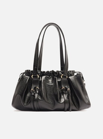 Bolsa Tiracolo Preta Couro Grande Fivelas | ZZ MALL