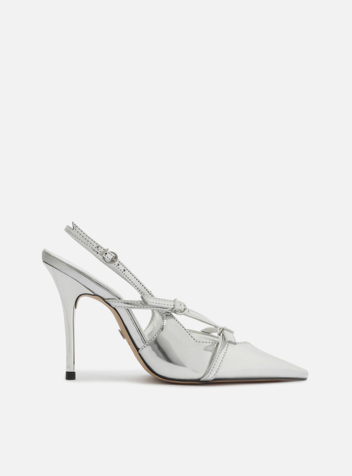 Scarpin Prata Arezzo Salto Alto Slingback Amélia