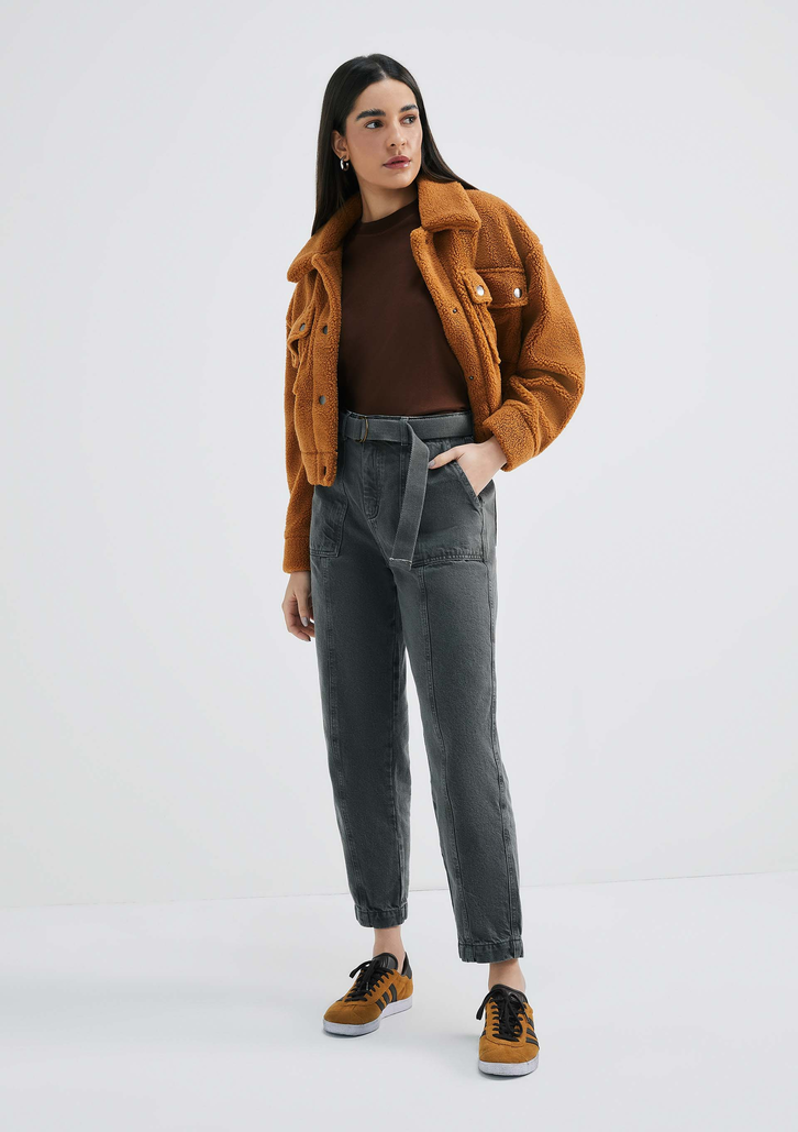 Blusa Marrom Hering Básica Manga Curta Com Dobra