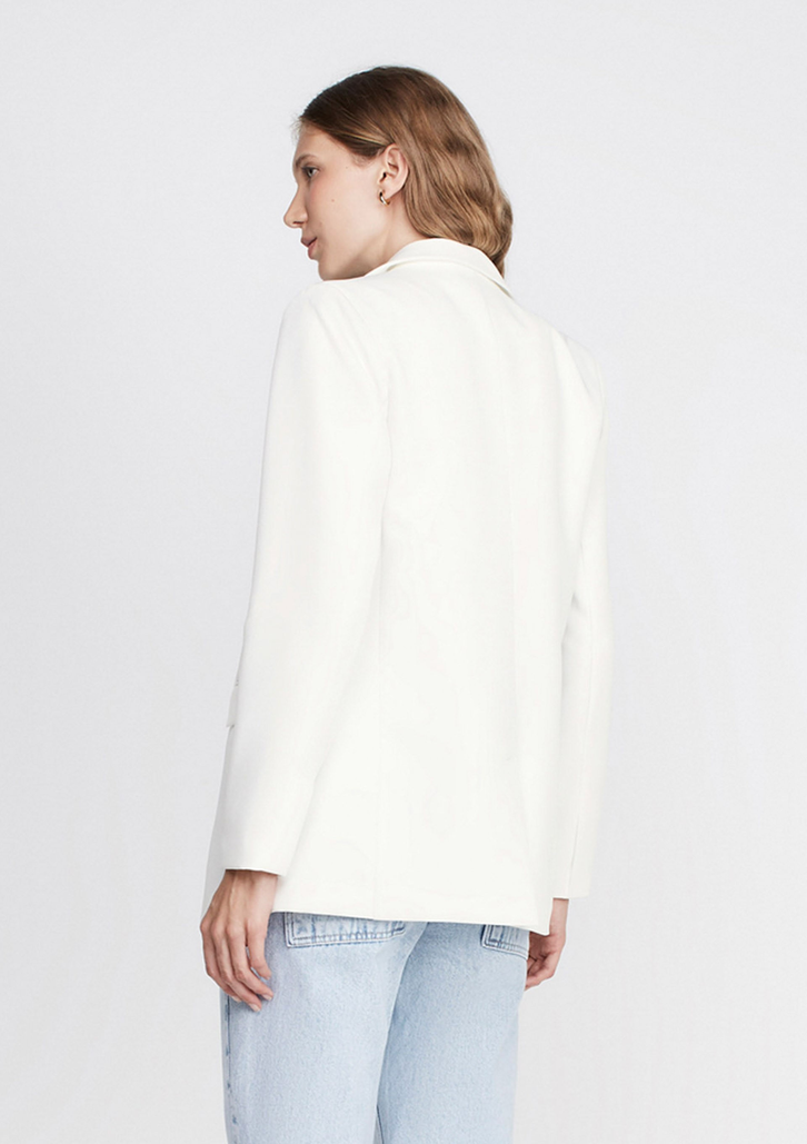 Blazer Off White Dzarm Em Alfaiataria Alongado Com Bolsos