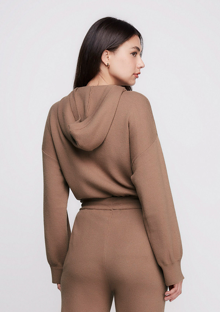 Blusão Marrom Dzarm Oversized Em Tricô Com Capuz