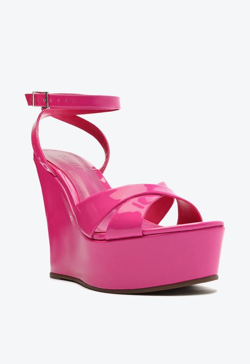 Sandália Anabela Plataforma Verniz Pink