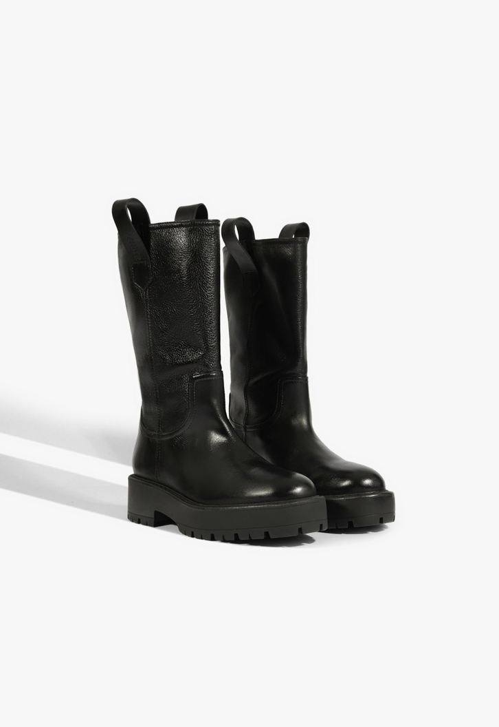 Bota Cano Alto Couro Preta