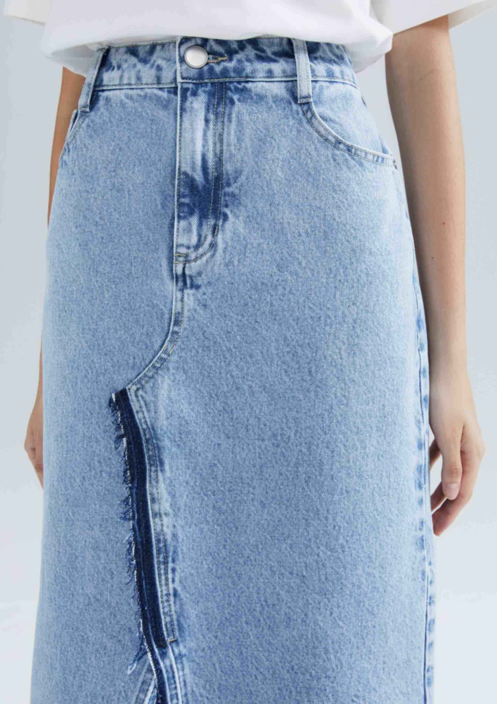 Saia Jeans Azul Hering Longa Com Fenda