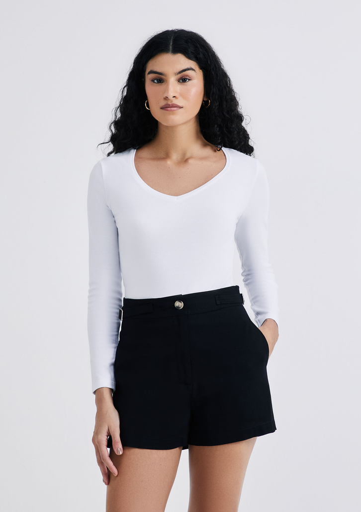 Blusa Branca Básica Hering Manga Longa Slim Decote V