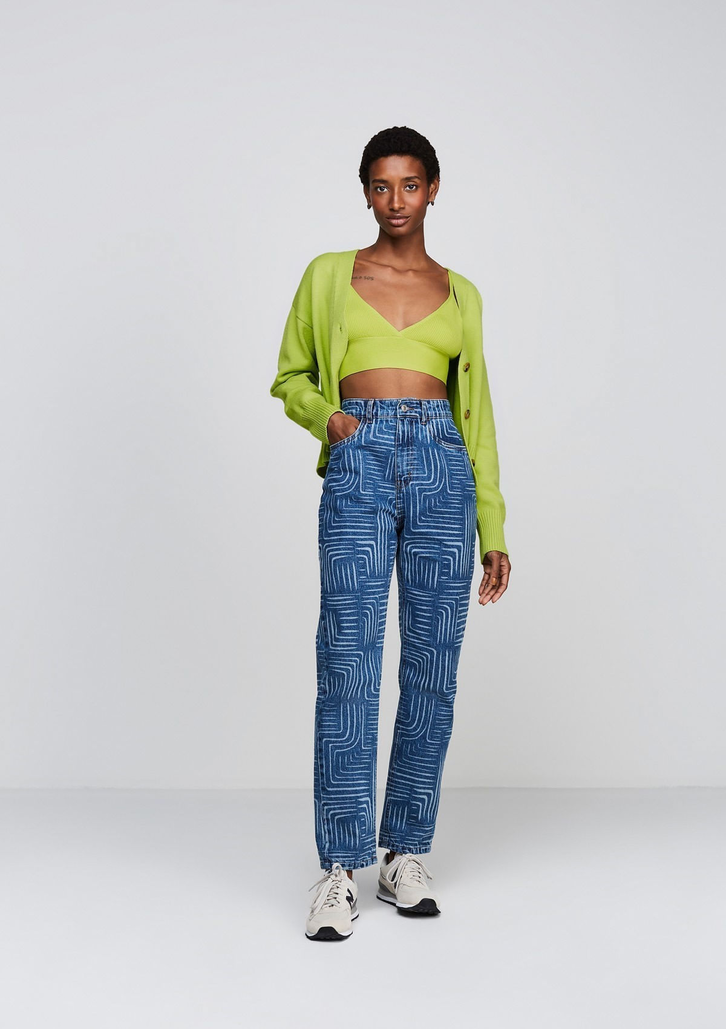 Cardigan Verde Dzarm Amplo Em Tricô e Decote V
