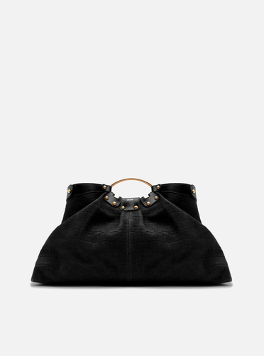 Bolsa Tote Preta Suede Croco Grande