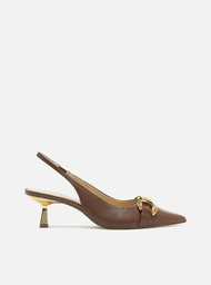 Scarpin Marrom Arezzo Couro Bico Fino Slingback Bridão