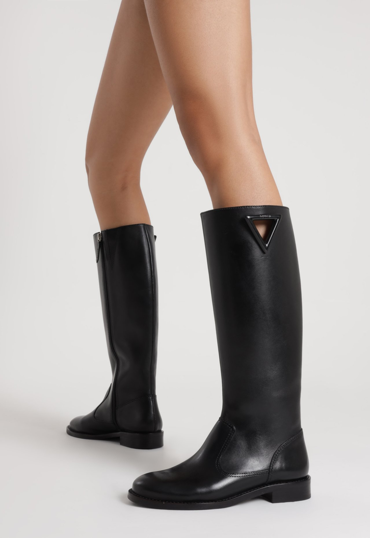 Bota Cano Longo Montaria Couro Preta