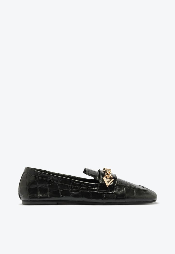 SAPATO MOCASSIM PRETO SCHUTZ CROCO CORRENTE COURO