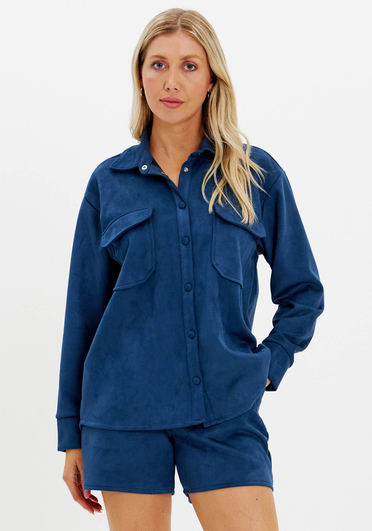 Camisa Azul My Favorite  Alongada Com Bolso