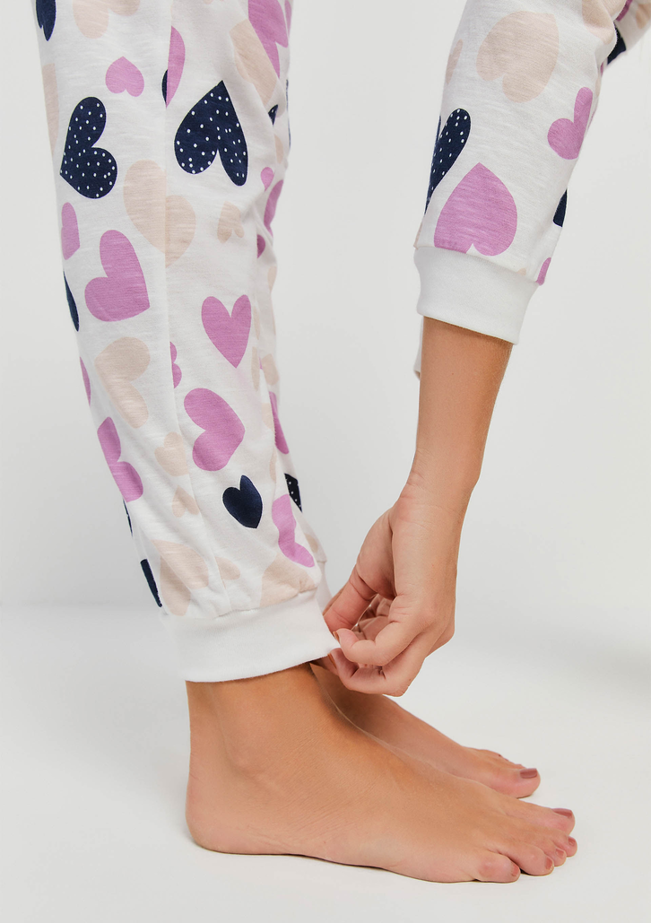 Pijama Azul E Rosa Hering Longo Estampado Em Malha Flamê
